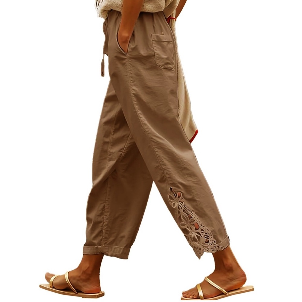 BROWN New Light Weight Pants Elastic Waistband With Pockets Size Medium NWOT